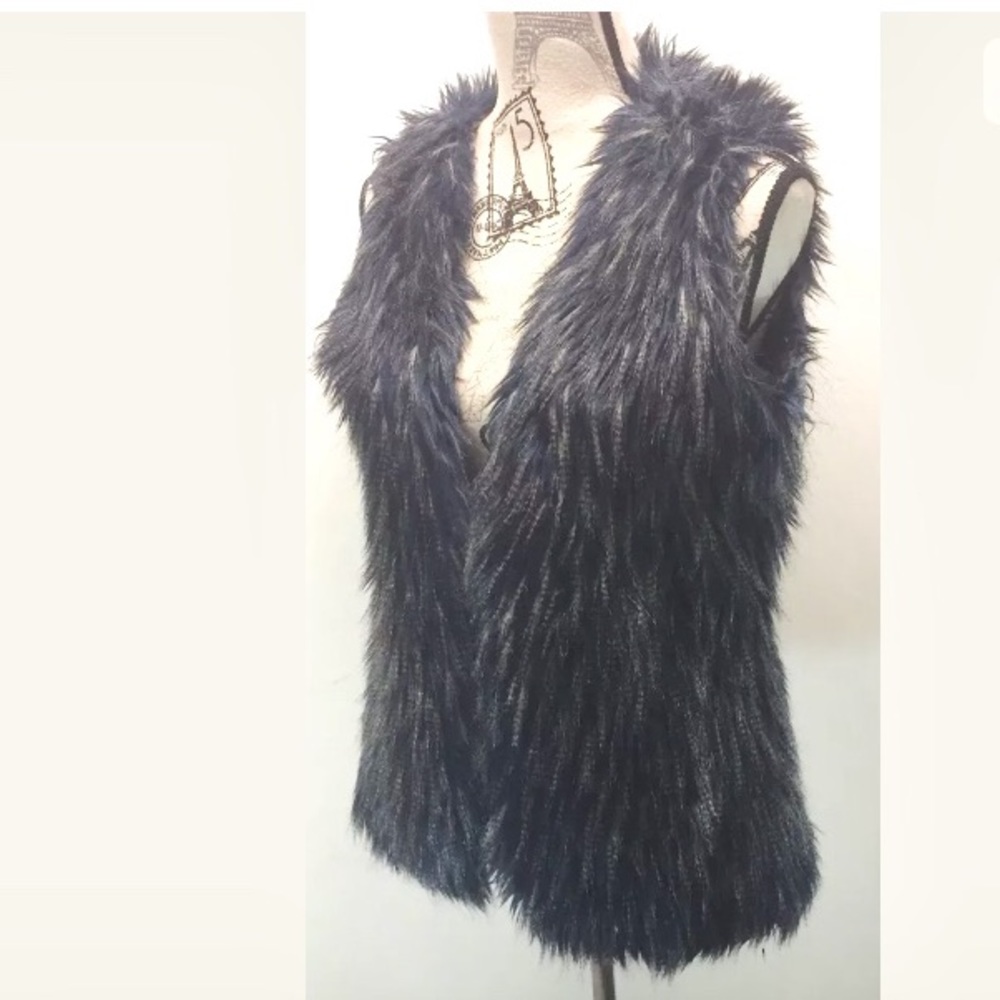 David Bitton Faux Fur Vest Navy/ Gray Small